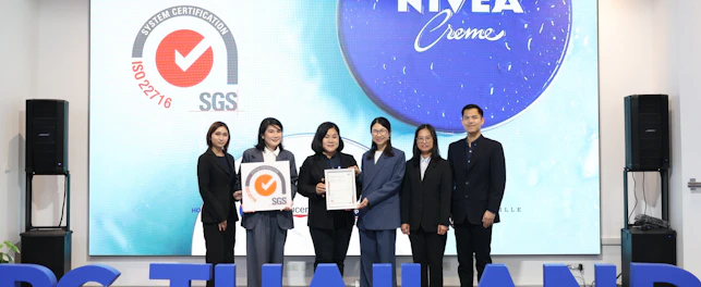 Beiersdorf (Thailand) Co., Ltd. receives ISO 22716 certification from SGS, demonstrating compliance with internationally recognized Cosmetic GMP standards.